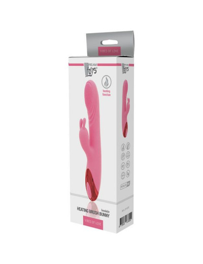 Розовый вибратор HEATING BRUSH BUNNY со стимулятором клитора и нагревом - 24 см.