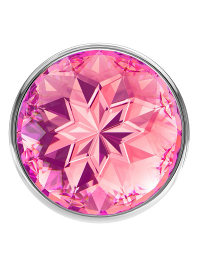 Малая серебристая анальная пробка Diamond Pink Sparkle Small с розовым кристаллом - 7 см.