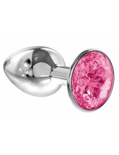 Малая серебристая анальная пробка Diamond Pink Sparkle Small с розовым кристаллом - 7 см.