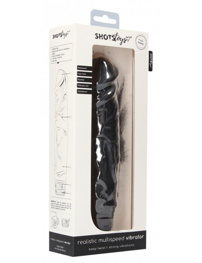 Черный вибромассажер Realisic Multispeed Vibrator - 23 см.