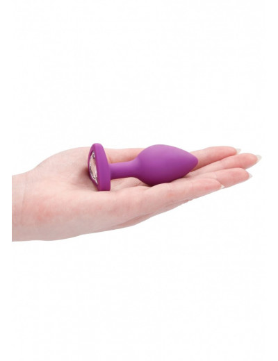 Фиолетовая анальная пробка с прозрачным стразом Diamond Heart Butt Plug - 7,3 см.