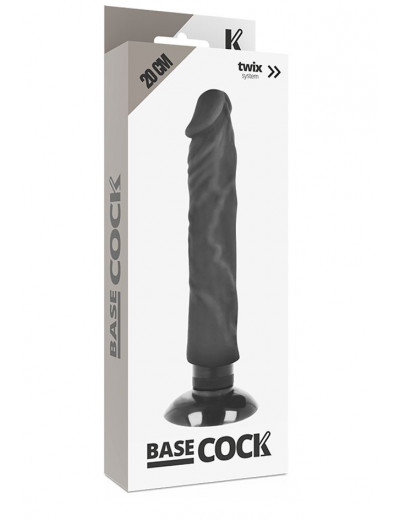 Черный вибратор на присоске Basecock Realistic Vibrator 2in1 - 20 см.