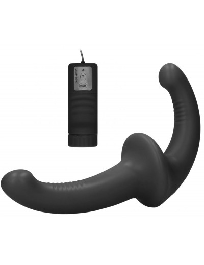 Черный безремневой вибрострапон с пультом управления Vibrating Silicone Strapless Strapon
