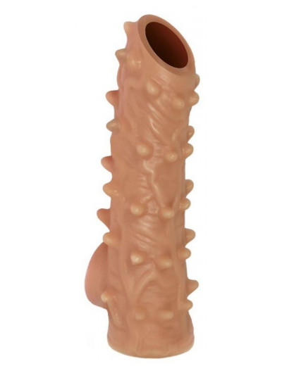 Телесная насадка с шипами и открытой головкой Nude Sleeve M - 12 см.