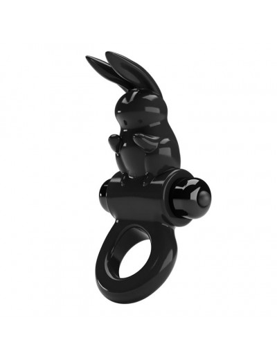 Черное эрекционное кольцо со стимулятором клитора в виде кролика Exciting ring
