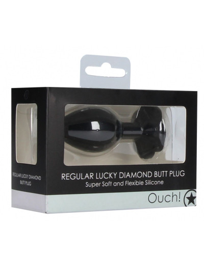 Черная анальная пробка с прозрачным кристаллом-клевером Regular Lucky Diamond Butt Plug - 7 см.