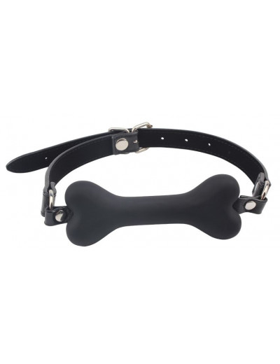 Черный силиконовый кляп-косточка Doggie Bone Bit Gag