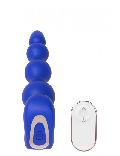 Синяя анальная виброелочка с пультом ДУ Remote Anal Bead - 18 см.