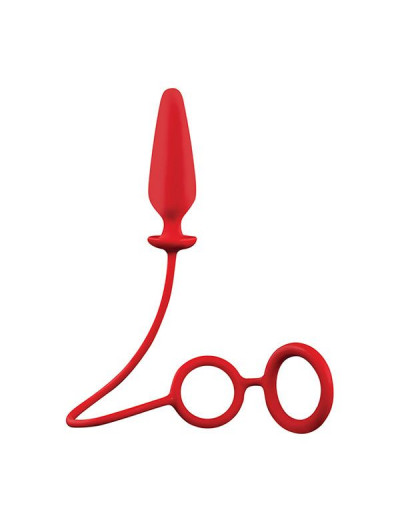 Красное эрекционное кольцо с подхватом и анальным стимулятором MENZSTUFF 3.5INCH DOUBLE RING ANAL PLUG