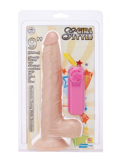 Телесный вибромассажёр на присоске G-GIRL STYLE 9INCH VIBRATING DONG - 22,9 см.