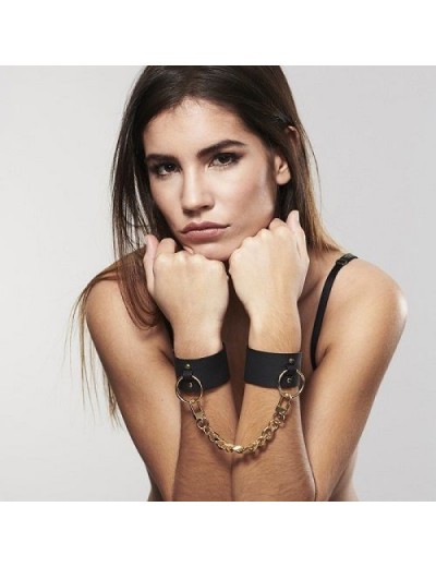 Черные наручники Wide Cuffs на цепочке