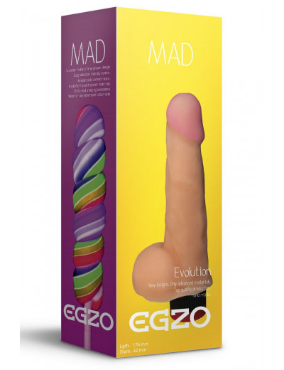 Телесный реалистичный мультискоростной вибратор Mad Lollipop - 17,6 см.