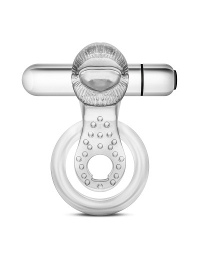 Прозрачное эрекционное кольцо с подхватом, вибропулей и язычком 10 Function Vibrating Tongue Ring