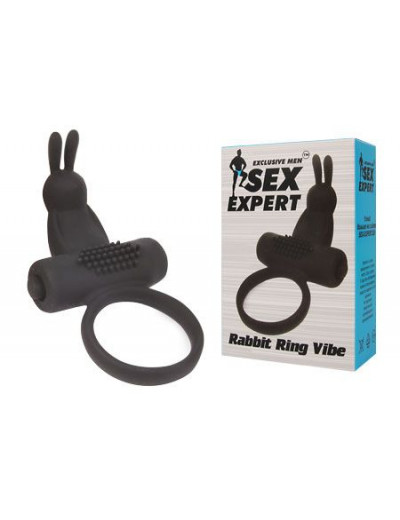 Черное эрекционное виброкольцо Sex Expert