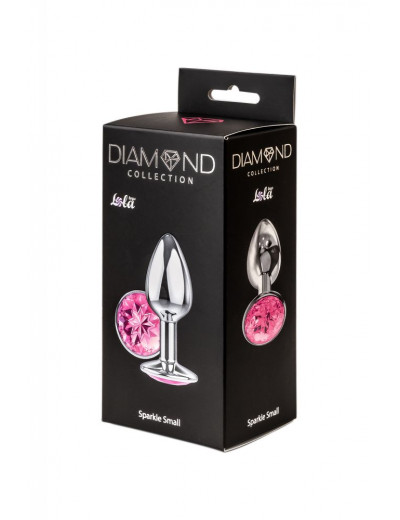 Малая серебристая анальная пробка Diamond Pink Sparkle Small с розовым кристаллом - 7 см.