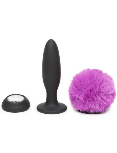 Черная анальная вибропробка Rechargeable Vibrating Bunny Tail Butt Plug Medium - 12 см.