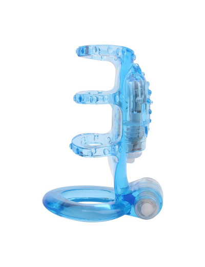 Голубая насадка-клетка с вибрацией Dual Vibrating Cock Cage - 8 см.
