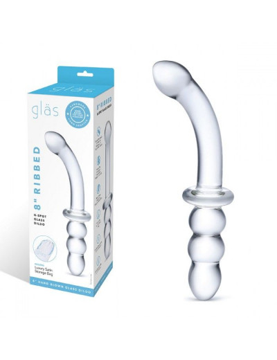 Прозрачный ребристый двусторонний стимулятор Ribbed G-Spot - 20 см.