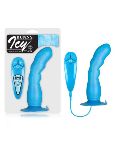 Голубой вибратор для G-точки BUNNY ICY - 18 см.