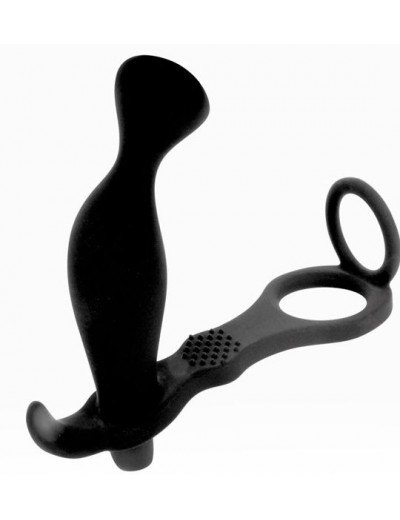 Черное эрекционное кольцо с анальным вибростимулятором Cockring and Anal Pleasure