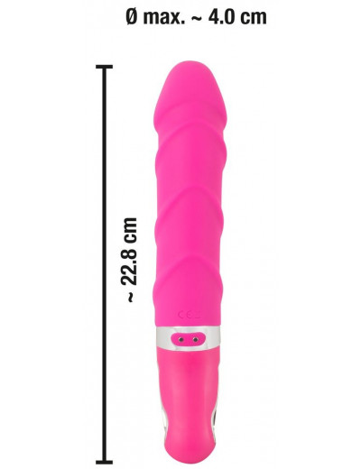 Розовый вибратор с рёбрышками и подогревом Warming Soft Vibrator - 22,8 см.