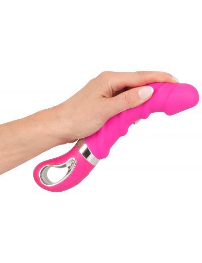 Розовый вибратор с рёбрышками и подогревом Warming Soft Vibrator - 22,8 см.