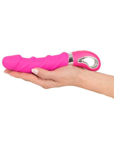 Розовый вибратор с рёбрышками и подогревом Warming Soft Vibrator - 22,8 см.