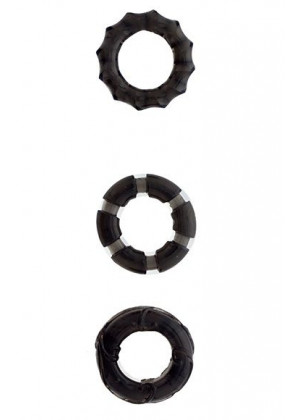 Набор из 3 чёрных эрекционных колец MENZSTUFF STRETCHY COCK RINGS