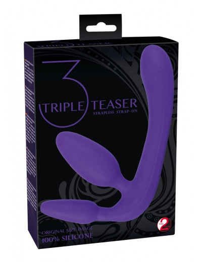 Фиолетовый безремневой страпон с двумя пробками Triple Teaser