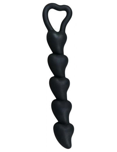 Чёрная анальная цепочка с звеньями-сердечками Black Velvet - 18,5 см.