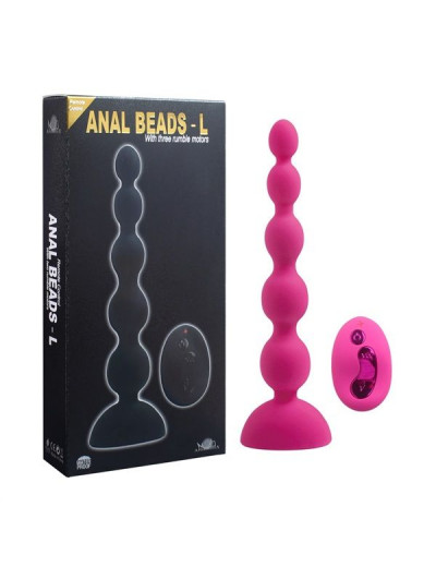 Розовый анальный вибростимулятор Anal Beads L с пультом ДУ - 21,5 см.