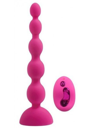 Розовый анальный вибростимулятор Anal Beads L с пультом ДУ - 21,5 см. 