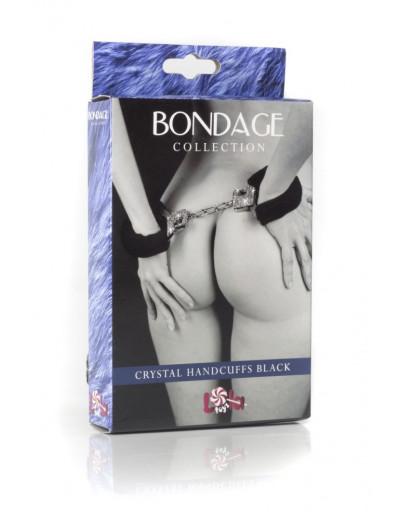 Чёрные наручники с кристаллами BONDAGE