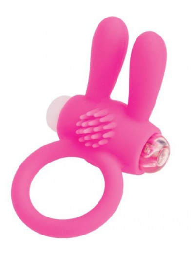 Розовое эрекционное виброкольцо A-toys с ушками