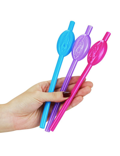 Набор разноцветных трубочек для напитков в виде вагины Pussy Straws - 9 шт.