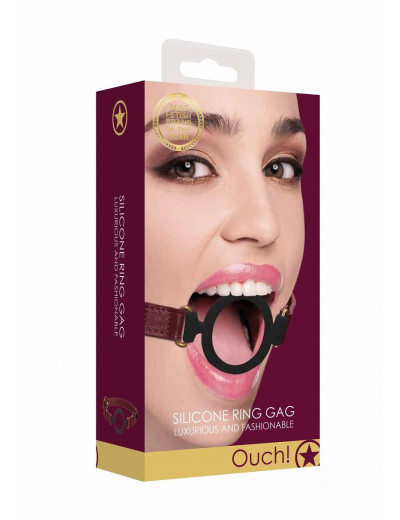 Кляп-кольцо на бордовых ремешках Silicone Ring Gag