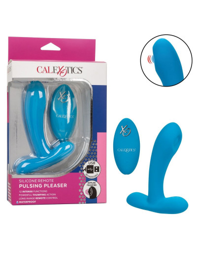 Голубой массажер простаты Silicone Remote Pulsing Pleaser - 11,5 см.