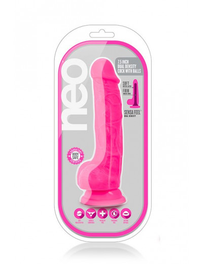 Розовый реалистичный фаллоимитатор на присоске NEO 7.5INCH DUAL DENSITY COCK W. BALLS - 19 см.