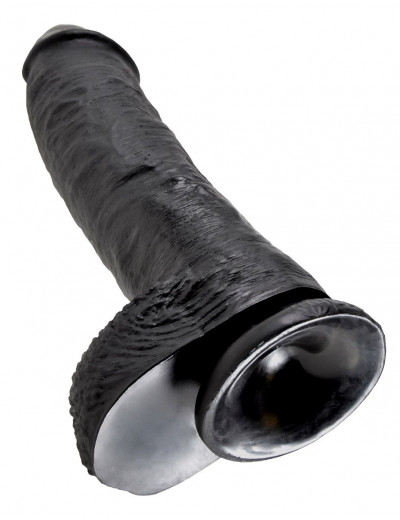Реалистичный чёрный фаллоимитатор-гигант 10  Cock with Balls - 25,4 см.