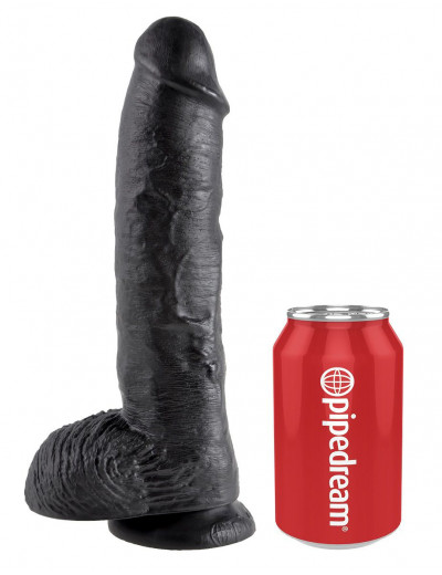 Реалистичный чёрный фаллоимитатор-гигант 10  Cock with Balls - 25,4 см.