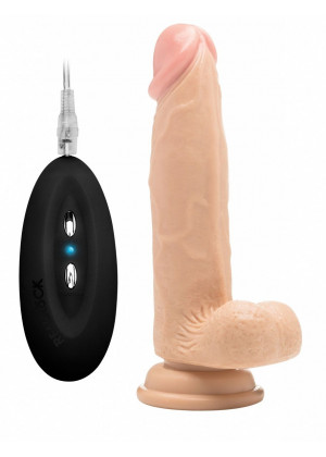 Телесный вибратор-реалистик Vibrating Realistic Cock 8  With Scrotum - 20 см.