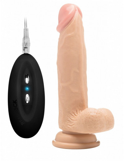 Телесный вибратор-реалистик Vibrating Realistic Cock 8  With Scrotum - 20 см.