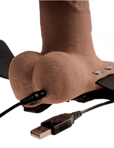 Кофейный перезаряжаемый вибрострапон 6  Hollow Rechargeable Strap-On Remote - 17,5 см.