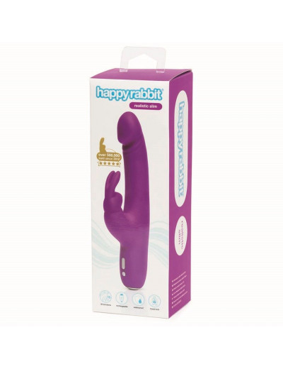 Фиолетовый перезаряжаемый вибратор Rabbit Slimline Curve Rechargeable - 24 см.
