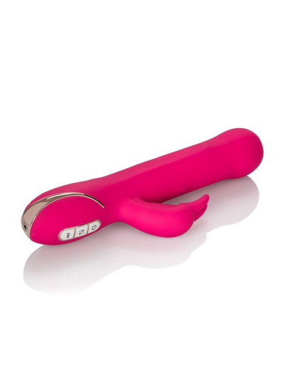 Ярко-розовый вибратор Jack Rabbit Signature Silicone Beaded Rabbit - 23 см.
