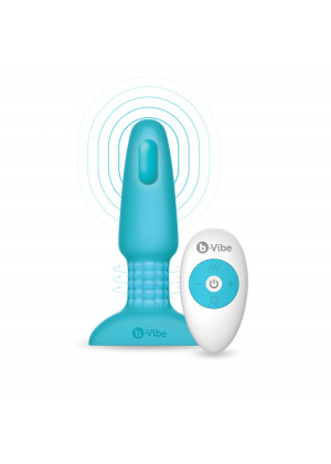 Голубая вибропробка с ротацией шариков RIMMING REMOTE CONTROL PLUG TEAL - 15,2 см.