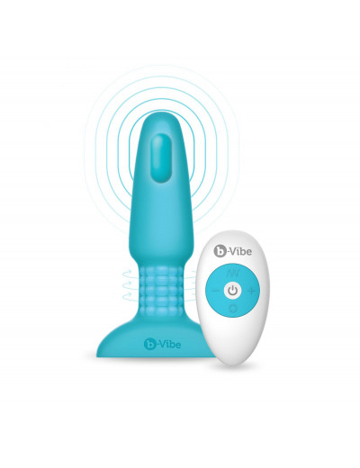 Голубая вибропробка с ротацией шариков RIMMING REMOTE CONTROL PLUG TEAL - 15,2 см.