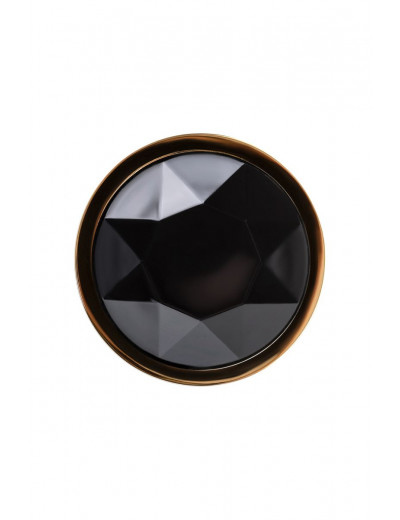 Золотистая гладкая анальная пробка с черным кристаллом - 7 см.