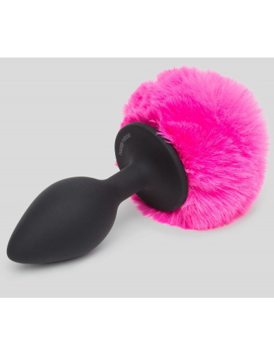 Черная анальная пробка с розовым хвостом Medium Bunny Tail Butt Plug