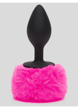 Черная анальная пробка с розовым хвостом Medium Bunny Tail Butt Plug